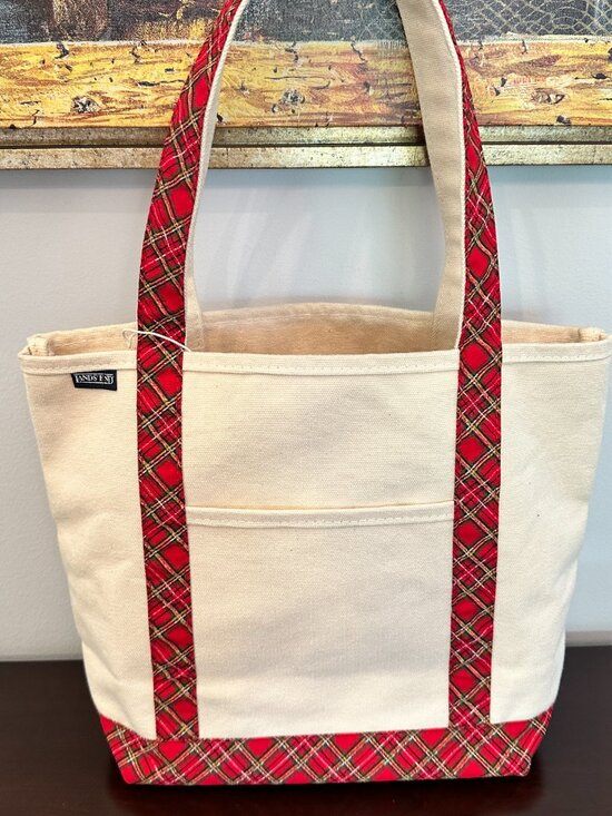 Lands' End Handbags - VTG Lands End Red Cream Classic Canvas Boat Tote Medium 16x12